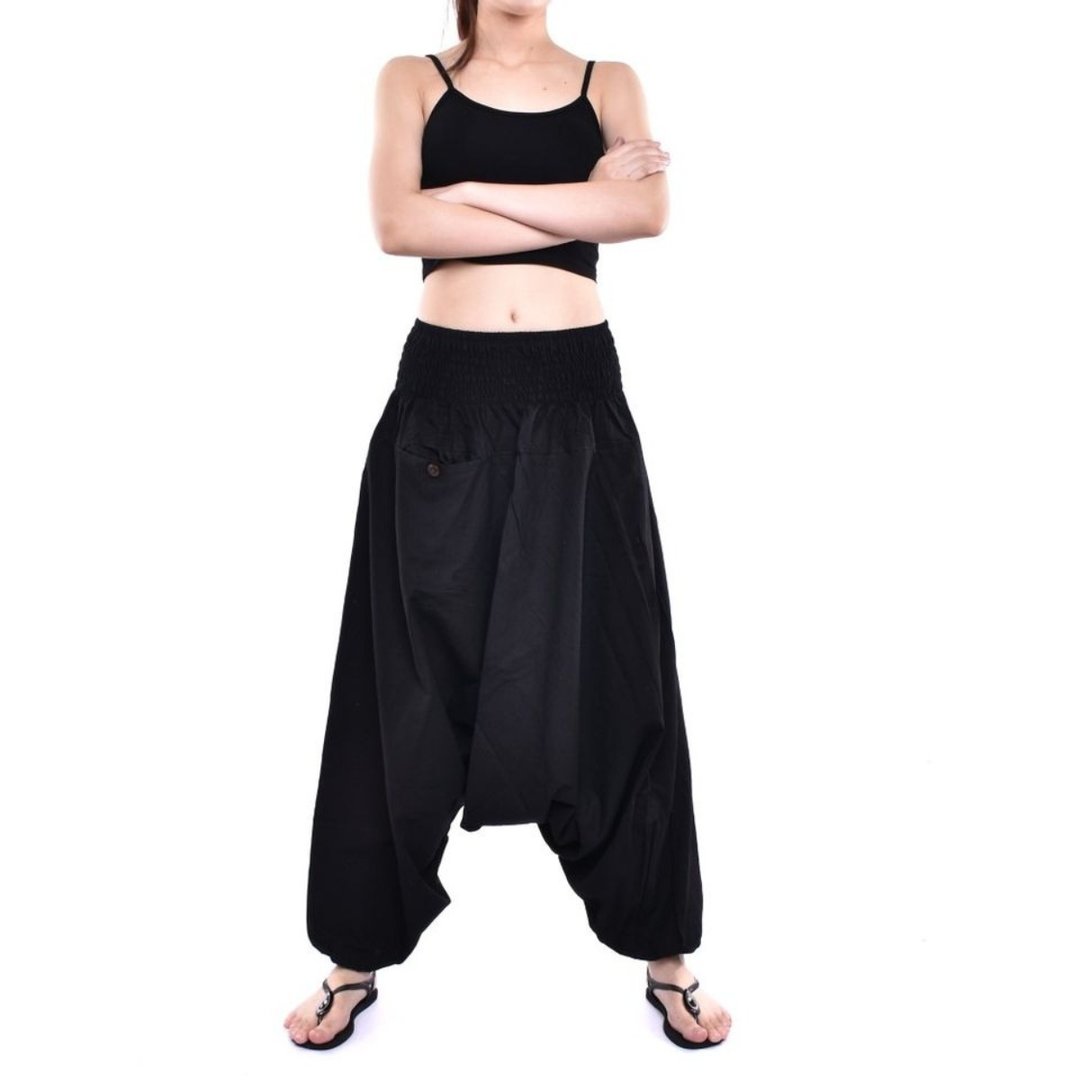 Hmong harem pants, samurai, cotton fabric, handmade - 男士长裤 - 棉 黑色