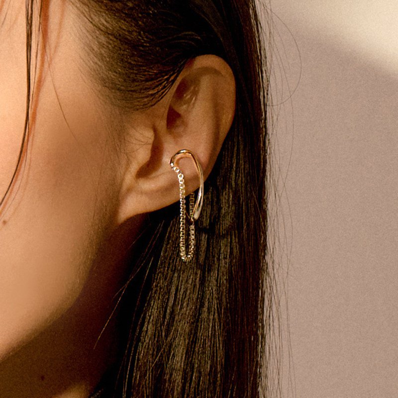 交锋金色耳扣(单支) - 耳环/耳夹 - 铜/黄铜 