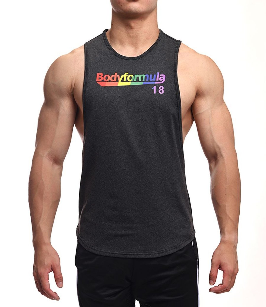 【彩虹限定】Actiflex超弹透气Proud Forever大侧挖下弧背心-麻黑 - 男装背心 - 聚酯纤维 黑色