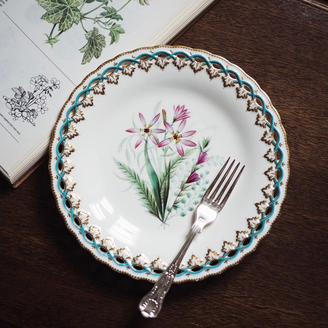 19 世纪 罕有的英国 Royal Worcester 古董盘 - 盘子/餐盘/盘架 - 陶 多色