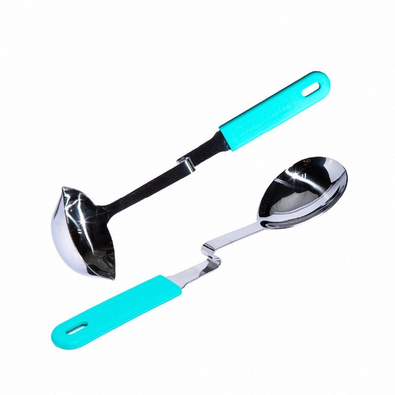 快速出货-【Souper Cubes】专利430汤匙与汤勺_湖水绿 - 餐刀/叉/匙组合 - 不锈钢 绿色