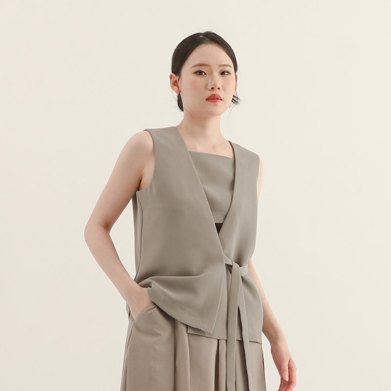 Qianyan_千言绑带背心_25SF010_灰 - 女装背心 - 聚酯纤维 
