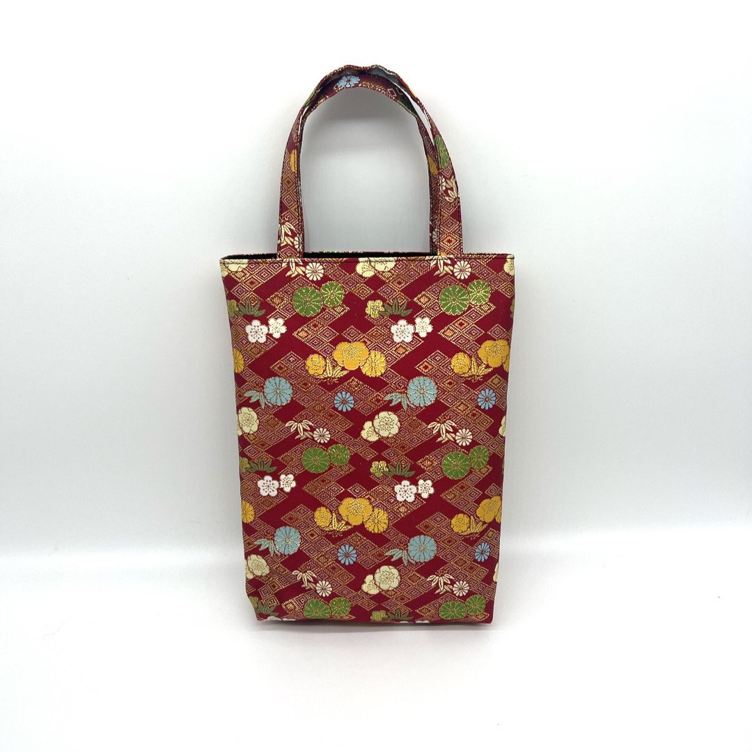 Japanese pattern handbag made from Nishijin-ori and brocade fabric - 手提包/手提袋 - 聚酯纤维 红色