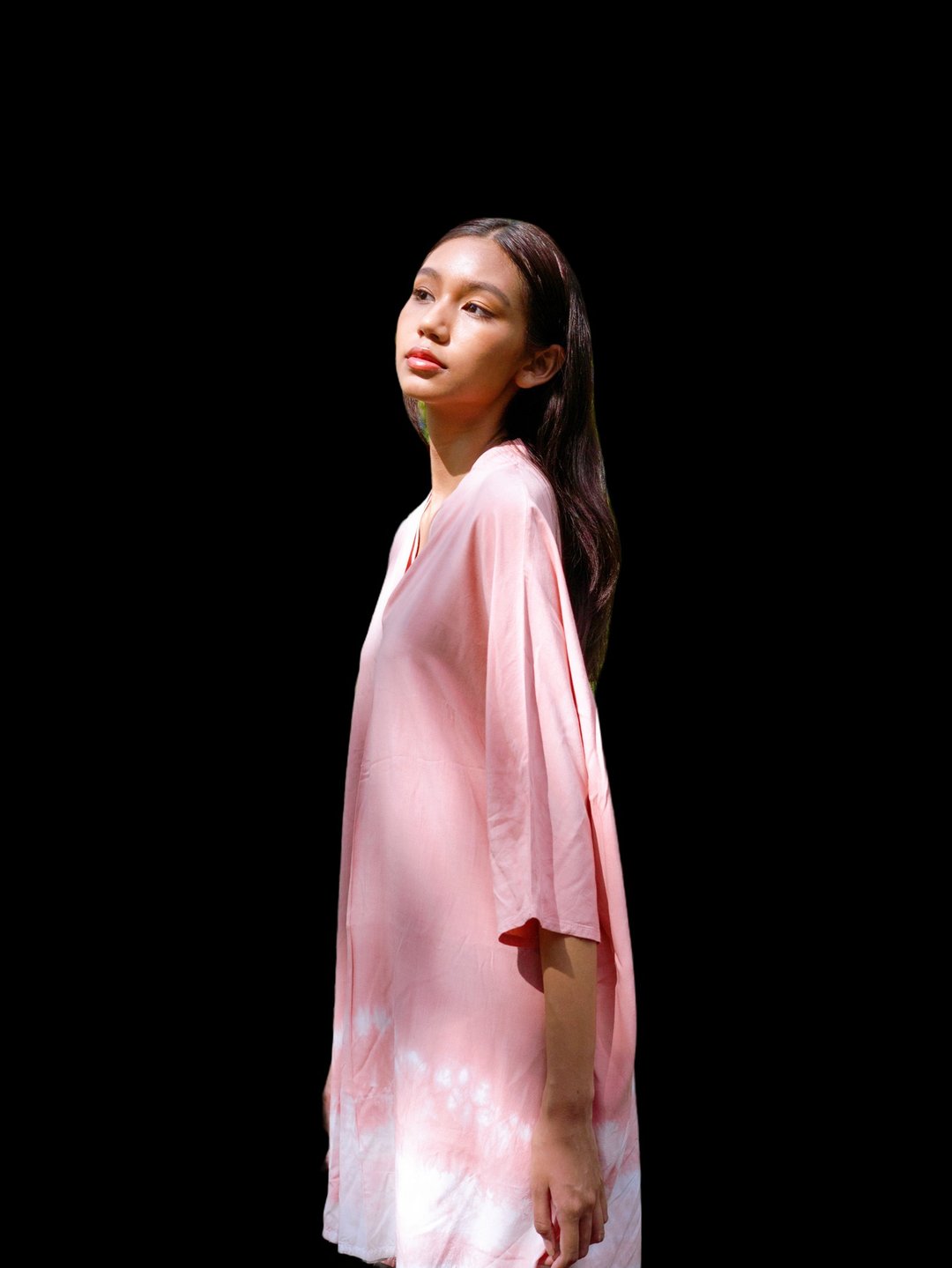 【 11.11 】Double layered v-neck tie dye dress in smoke pattern - 洋装/连衣裙 - 其他材质 粉红色