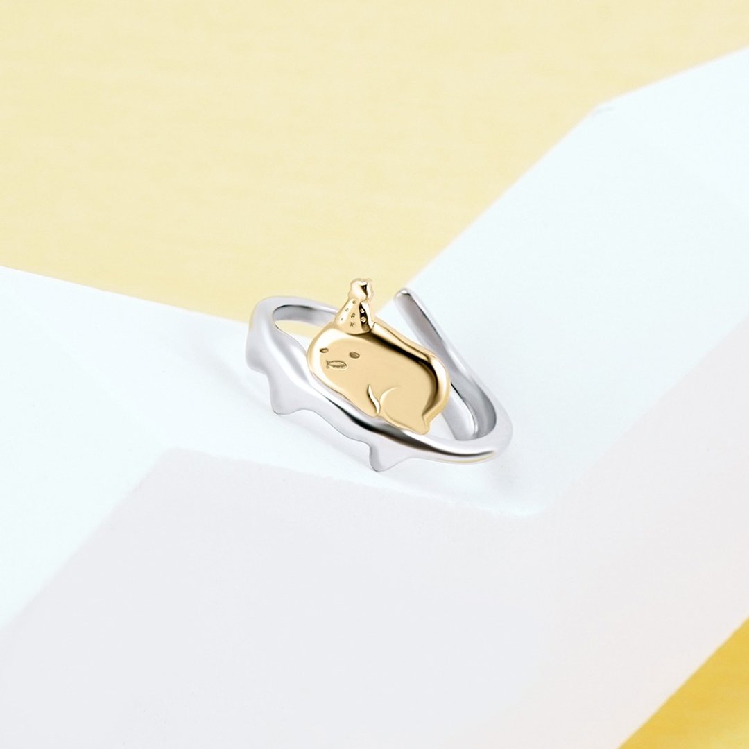Gudetama 10周年系列-懒得过生日的蛋黄哥纯银戒指 - 戒指 - 其他金属 金色