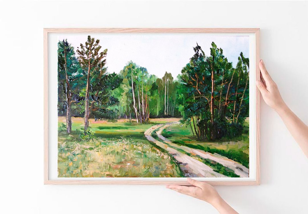 白桦树油画原创艺术白杨树艺术品森林景观 - 海报/装饰画/版画 - 颜料 多色