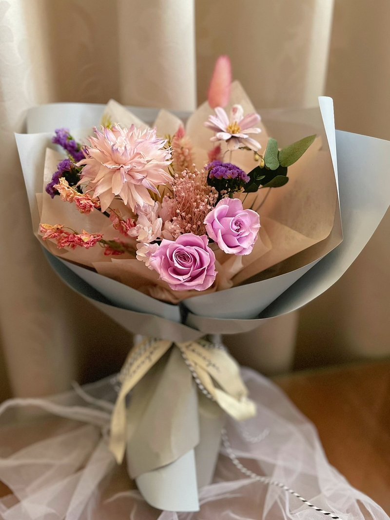 永生花束-粉紫色系花束/情人节花束/生日礼物 - 干燥花/捧花 - 植物．花 多色