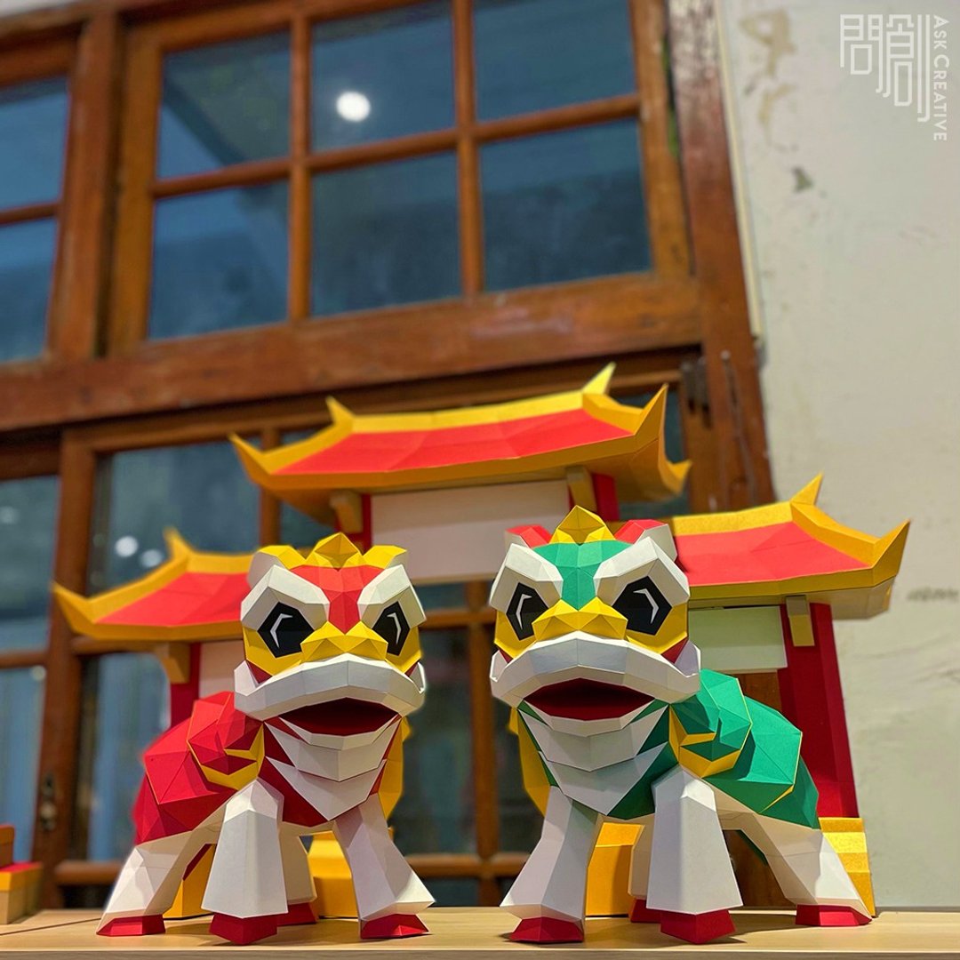DIY手作3D纸模型 礼物 摆饰 节庆系列-舞龙舞狮(四色可选) - 玩偶/公仔 - 纸 卡其色