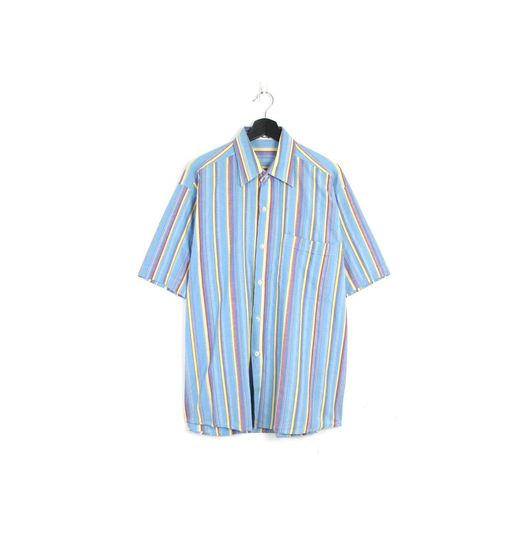 Back to Green- 条纹衬衫 水蓝条纹 /vintage shirts - 男装衬衫 - 棉 