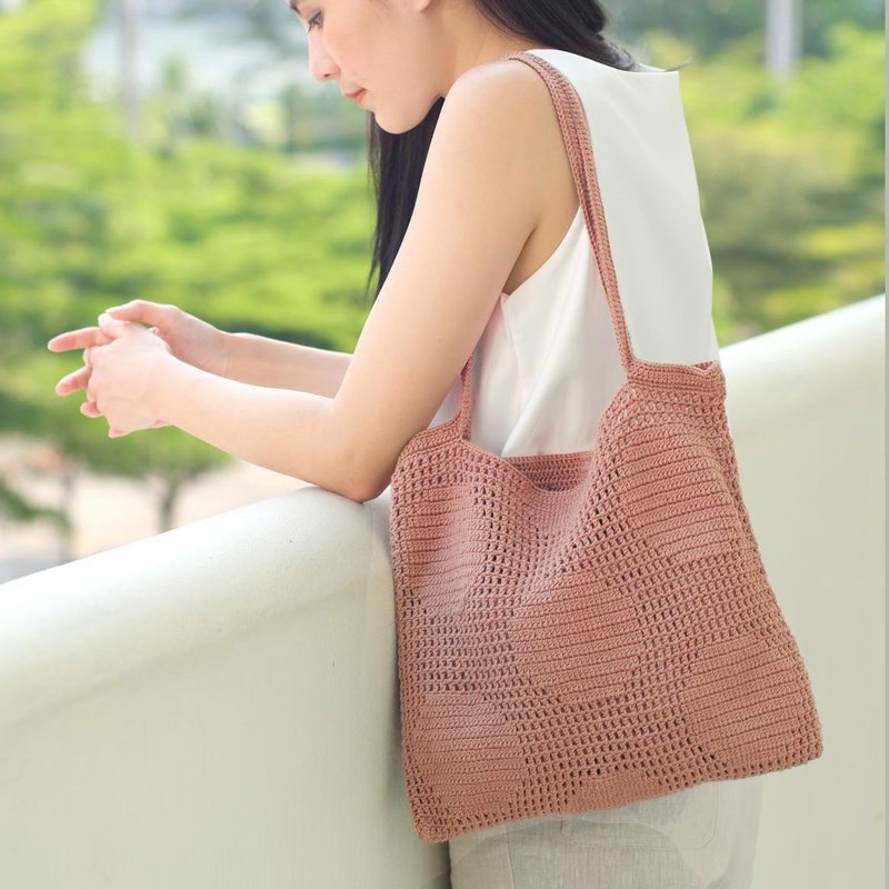 Crochet Polka Dot Tote Bag | OldRose - 手提包/手提袋 - 其他材质 粉红色
