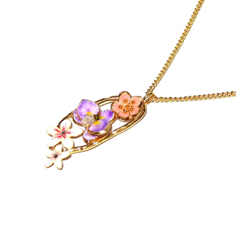 珐琅系列 福尔摩沙之花(变色梅花, 兰花, 梧桐花)长链手工饰品 - 项链 - 珐琅 