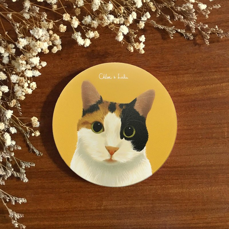 汪喵陶瓷吸水杯垫 - 三花猫 - 杯垫 - 陶 黄色