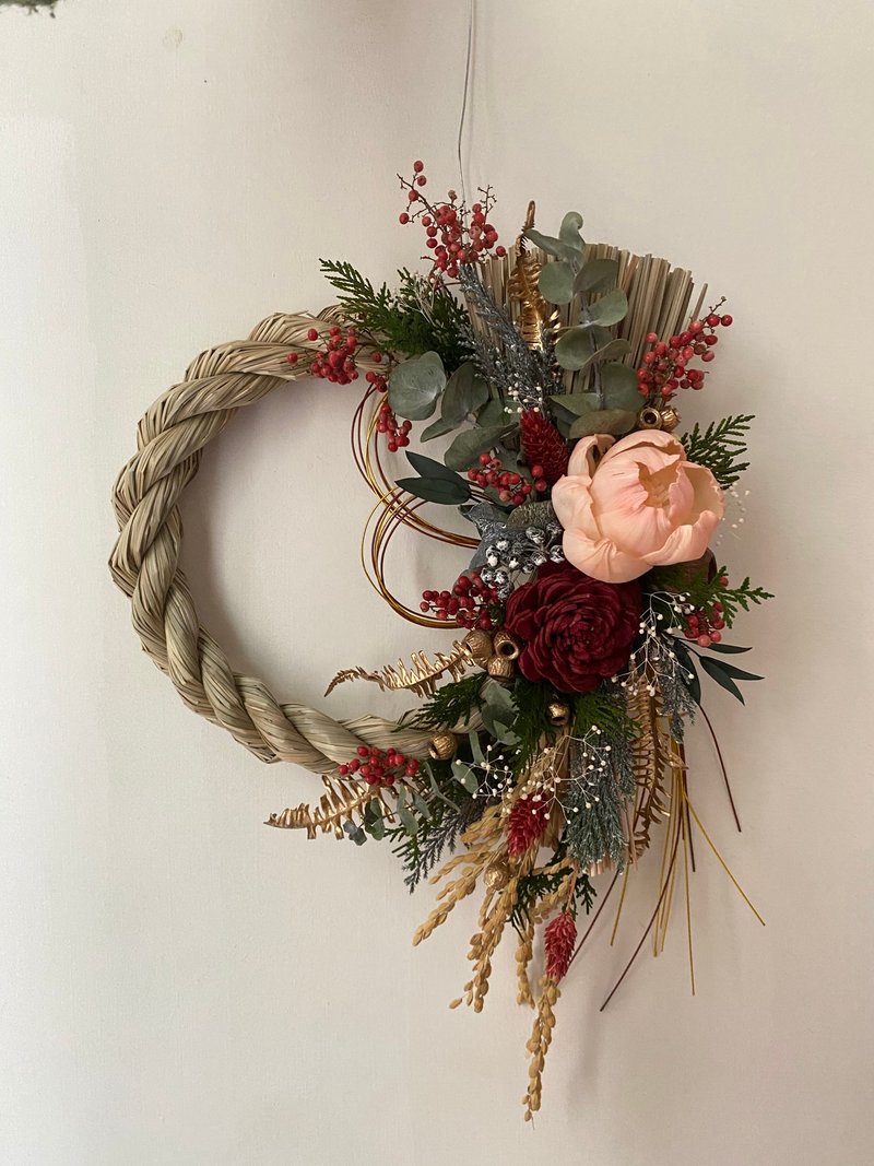 注连绳.新年挂饰.新年花圈.新年.喜气挂饰.贺礼 - 干燥花/捧花 - 植物．花 多色