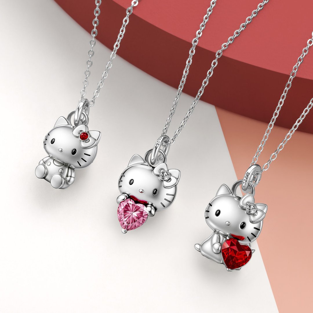 Hello Kitty 限量版定制化 925 纯银吊坠项链 (4 款) - 钥匙链/钥匙包 - 纯银 银色