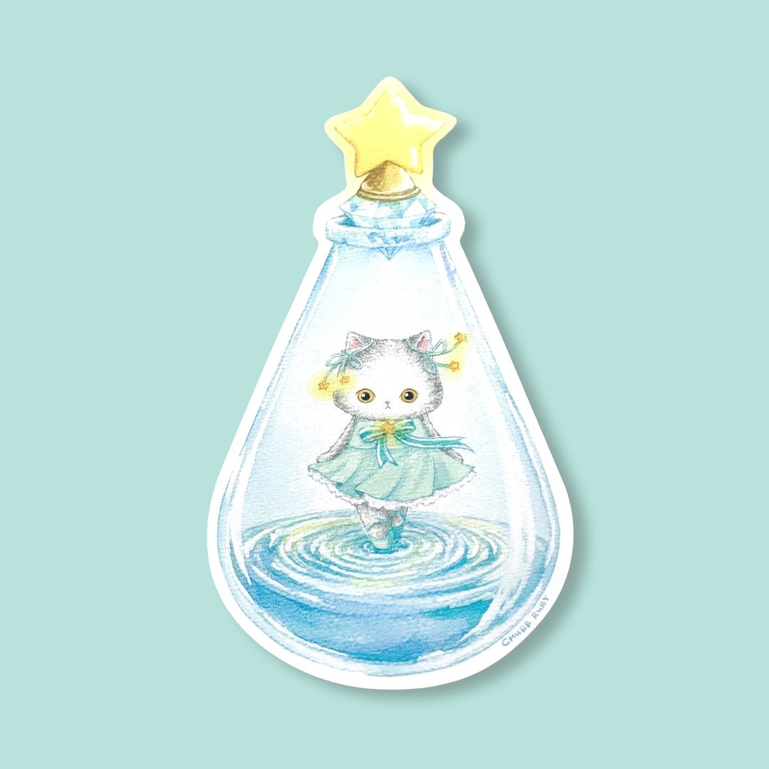 原创 星座猫猫 水瓶座 水彩手绘 胶面贴纸 - 贴纸 - 纸 多色