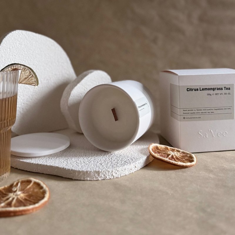 陶杯木芯蜡烛 No.20 Citrus Lemongrass Tea 香柠茶 柑橘茶香调 - 蜡烛/烛台 - 陶 白色