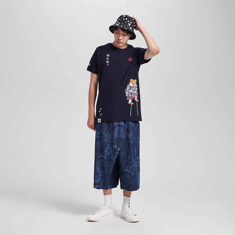 江户胜 日系 男装 胜太郎系列 胜太郎高跷短袖T恤(丈青色) #上衣 - 男装上衣/T 恤 - 棉．麻 蓝色