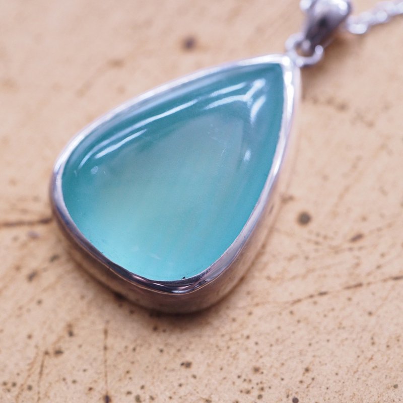 天然方解石 绿色调猫眼 纯银手工坠子项链 Beautiful Calcite - 项链 - 半宝石 绿色
