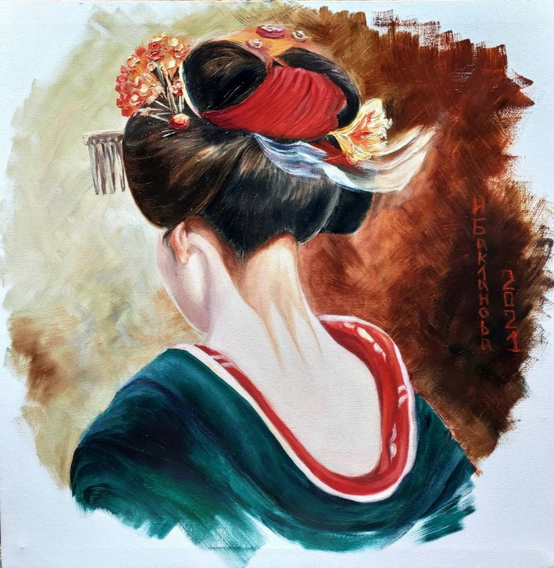 艺伎秘密日本女人后视图肖像画布原画印刷品 - 墙贴/壁贴 - 其他材质 多色