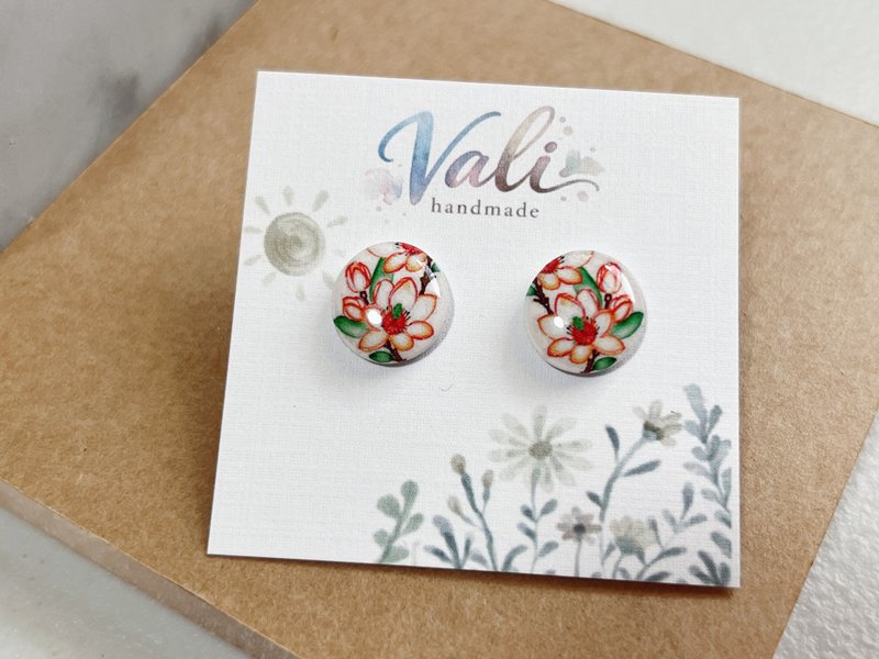 Vali 原创 - 含笑花原色、蓝染 - 耳环/耳夹 - 不锈钢 