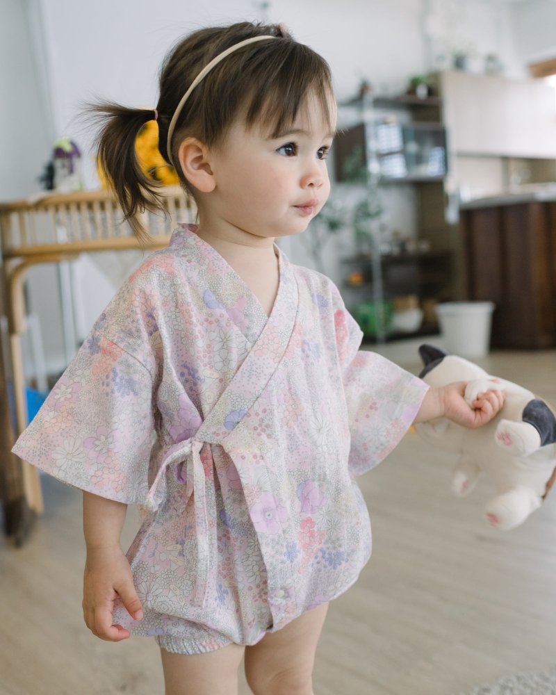 樱花婴儿和服 - 包屁衣/连体衣 - 棉．麻 粉红色