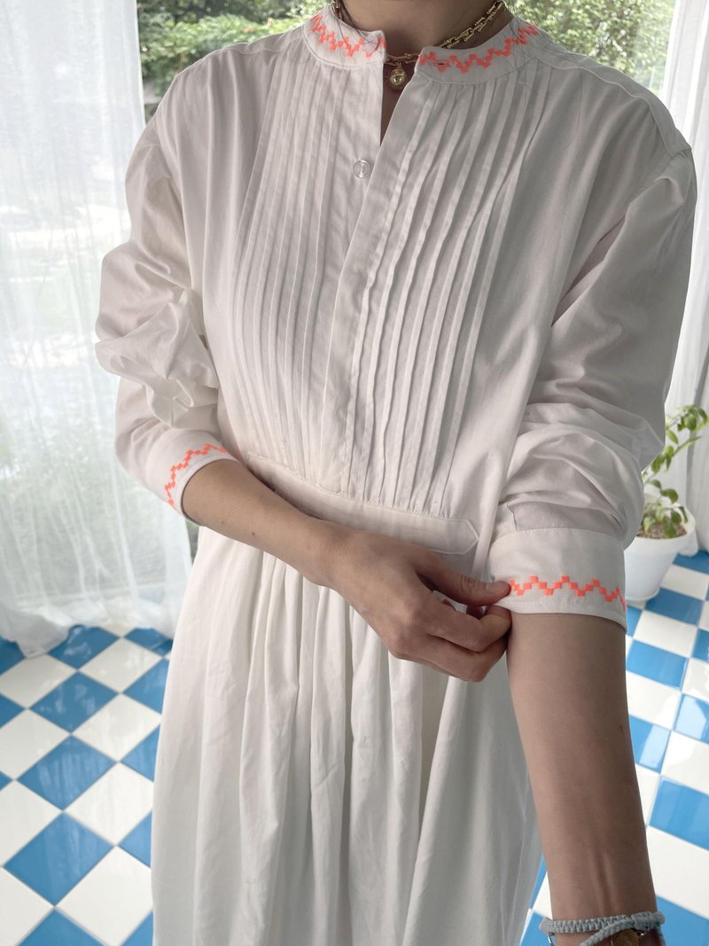 Joanne 长版洋装 - 白色刺绣 - 洋装/连衣裙 - 棉．麻 白色