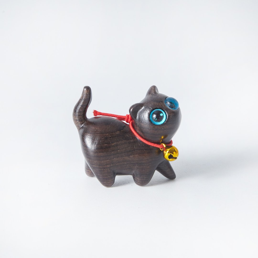Cuca 注视您的黑色小猫木雕 - 摆饰 - 木头 黑色