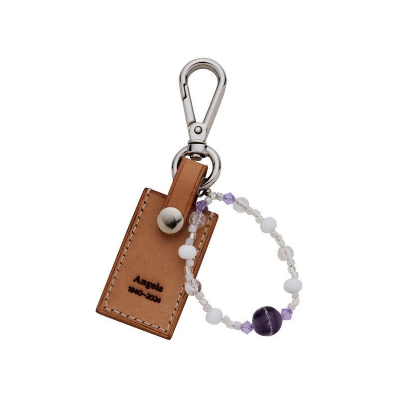 皮革方形钥匙圈串饰-骨灰毛发琉璃纪念 - 项链 - 玻璃 银色