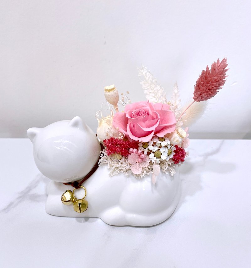 【接单订制】猫咪永生小桌花-办公室、居家摆饰、圣诞/生日礼物 - 干燥花/捧花 - 植物．花 粉红色