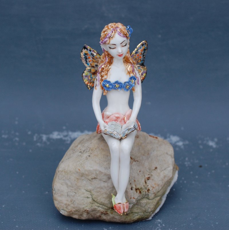 Porcelain Nude girl Figurine Fairy butterfly Art dolls Elf sculpture Shelf decor - 玩偶/公仔 - 瓷 多色