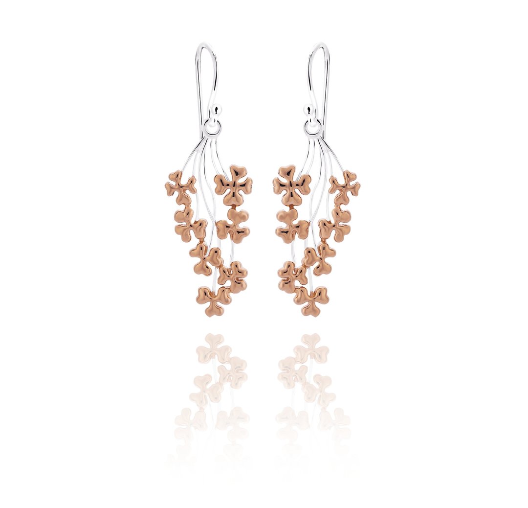 Sterling Silver Drop Earrings Rose Gold/ Gold - 耳环/耳夹 - 纯银 银色