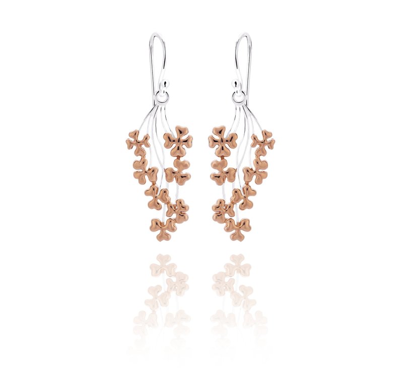 Sterling Silver Drop Earrings Rose Gold/ Gold - 耳环/耳夹 - 纯银 银色