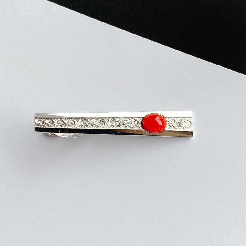 Suehiro [Scarlet] Cloisonne Tie Clip, Pure Silver Cloisonne - 领带/领带夹 - 其他材质 红色