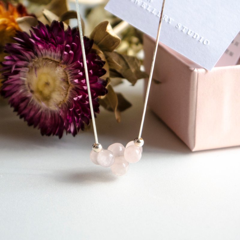 春意 粉晶锁骨链 - 项链 - 纯银 粉红色