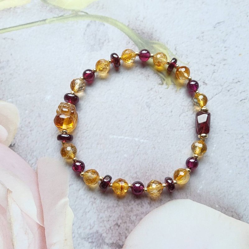 5/5~5/7快闪折扣/咬钱神兽招财/护身~紫牙乌石榴石黄水晶貔貅手链 - 手链/手环 - 水晶 