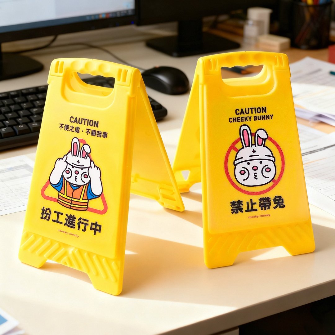 cheeky cheeky 厚面安全兔 手机座连镜 安全牌 电话座 镜子 - 行李吊牌 - 硅胶 白色