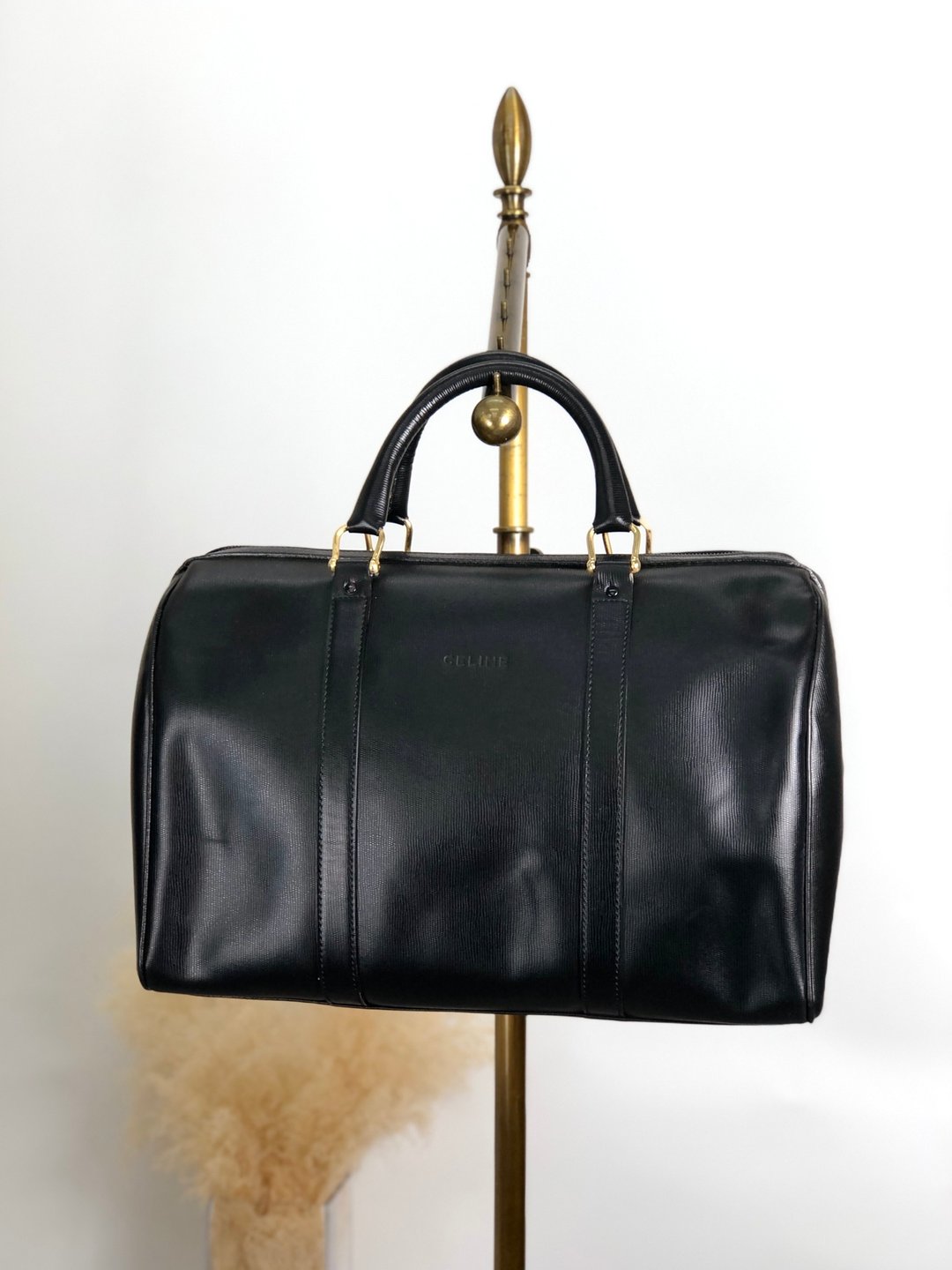 【 日本直送 名牌中古包 】CELINE  સૈલીન 手提包 黑色 压印Logo 皮革 波士顿包 vintage uacki2 - 手提包/手提袋 - 真皮 黑色