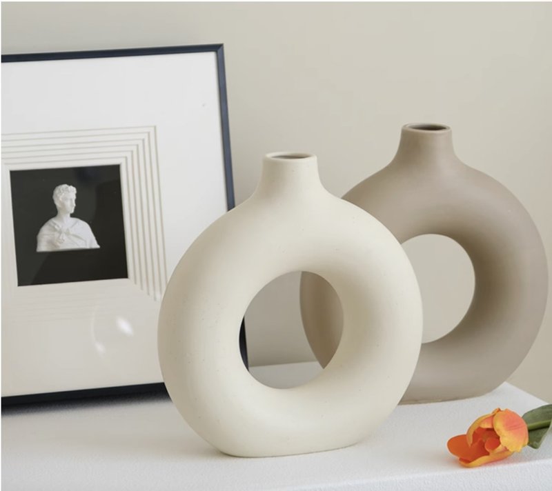 闻说 圆圈北欧花瓶 创意陶瓷摆件 - 花瓶/陶器 - 陶 白色