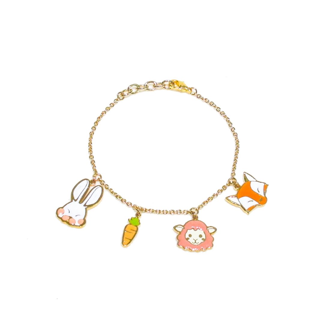 Bracelet 4 pendants - Farm Animal Set - 手链/手环 - 贵金属 多色