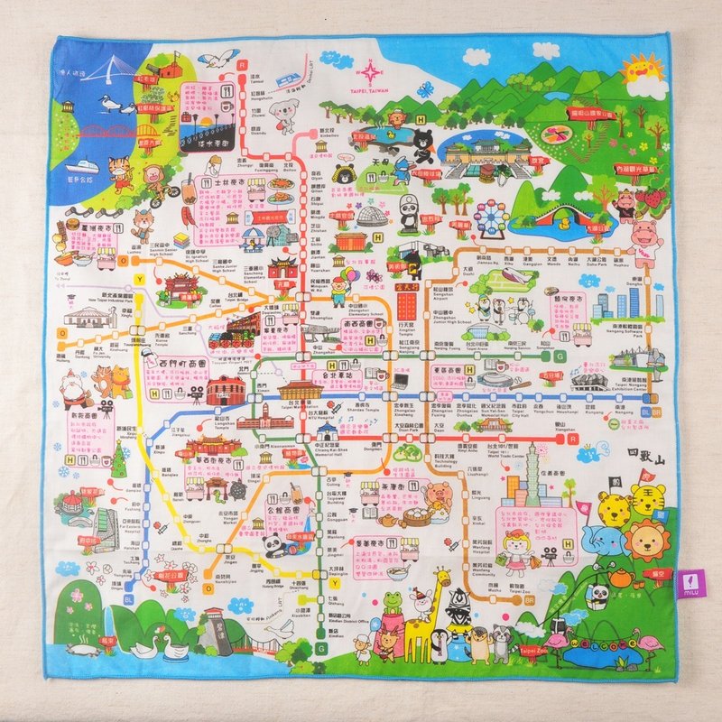 来趟台北轻旅行 / 第八代台北吃喝玩乐捷运地图手帕 / 纯棉 - 手帕/方巾 - 棉．麻 