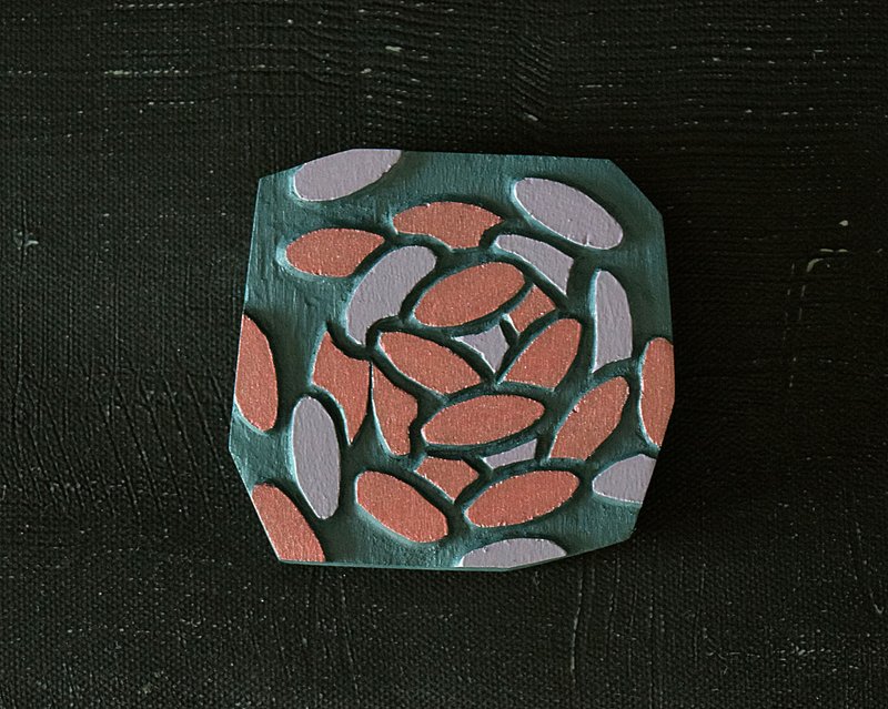 Abstract Hand Painted Wood Pocket Mirror (oval) Night color - 彩妆刷具/镜子/梳子 - 木头 紫色