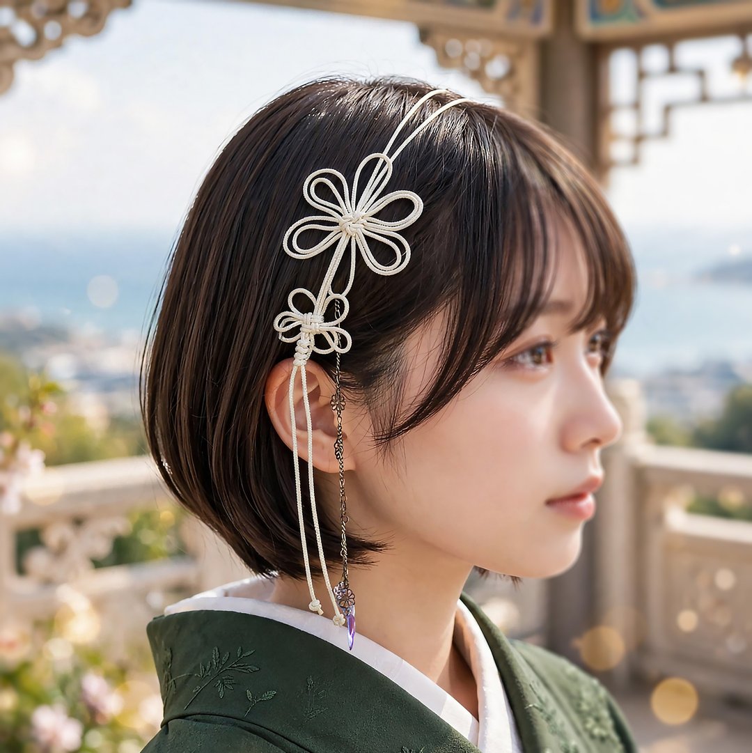 饰结发箍 侧目之风【轻盈・简便】和服、浴衣，日常亦可配搭。 - 发带/发箍 - 玻璃 白色