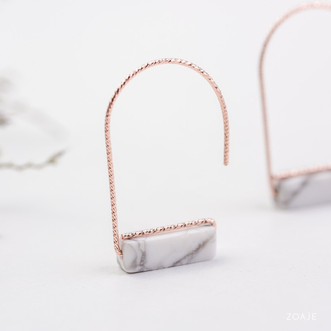 Zoaje NORWAY 耳环耳饰 14k玫瑰注金包金 白松石 简约精致 时尚 - 耳环/耳夹 - 玫瑰金 白色
