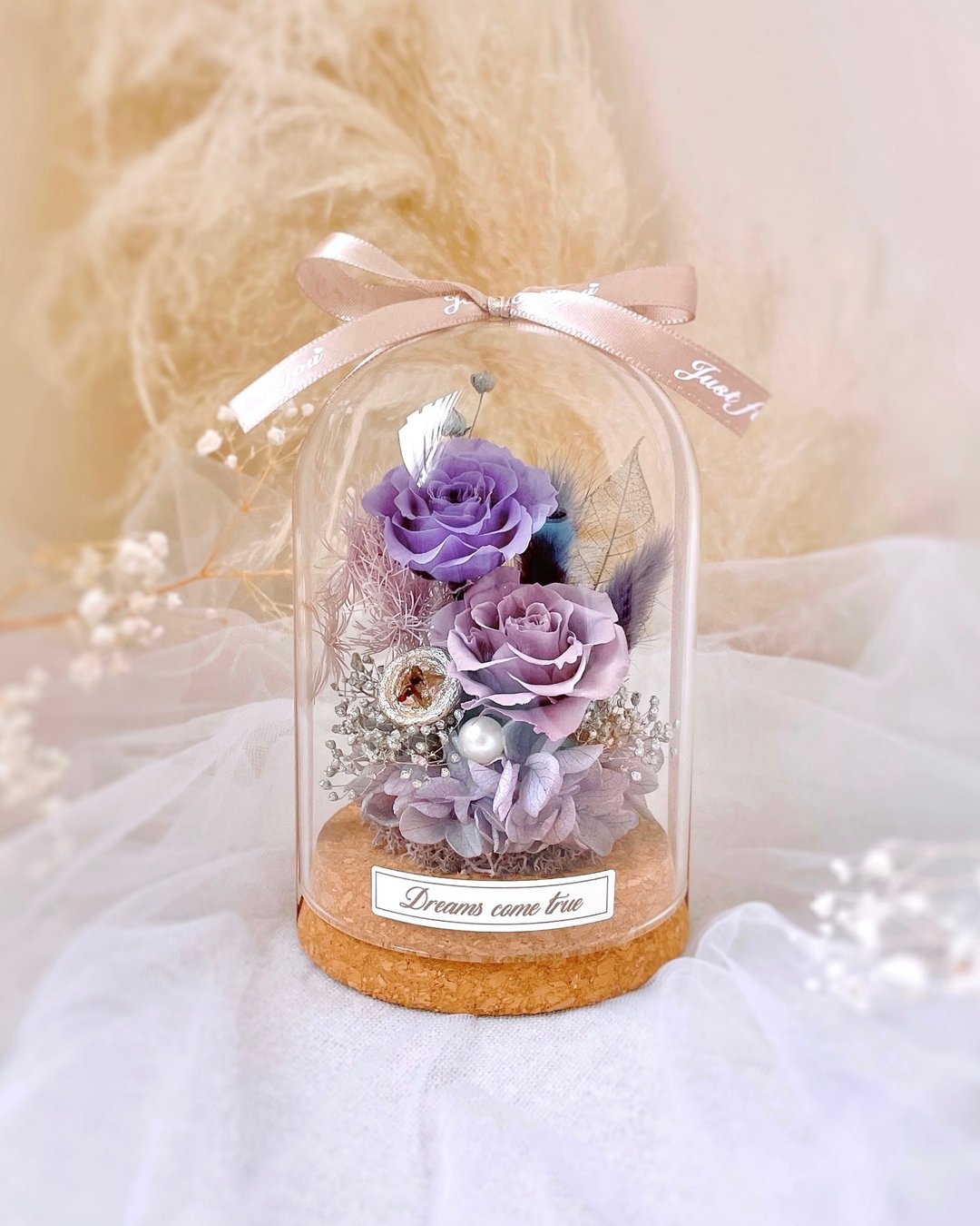 永生花玻璃盅-紫罗兰 l 不凋花玻璃盅 日本玫瑰 干燥花盅 - 干燥花/捧花 - 植物．花 紫色