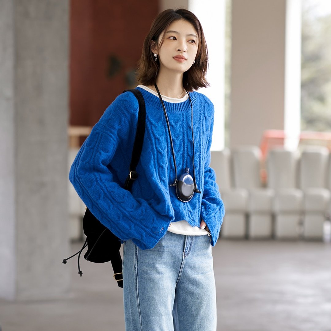 破洞绞花毛衣|针织衫|两色|秋冬款|Sora-1353 - 女装针织衫/毛衣 - 羊毛 多色