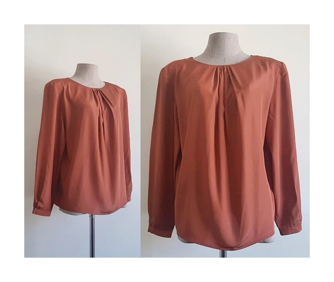 Vintage Brown Draped Blouse - 女装上衣 - 聚酯纤维 咖啡色