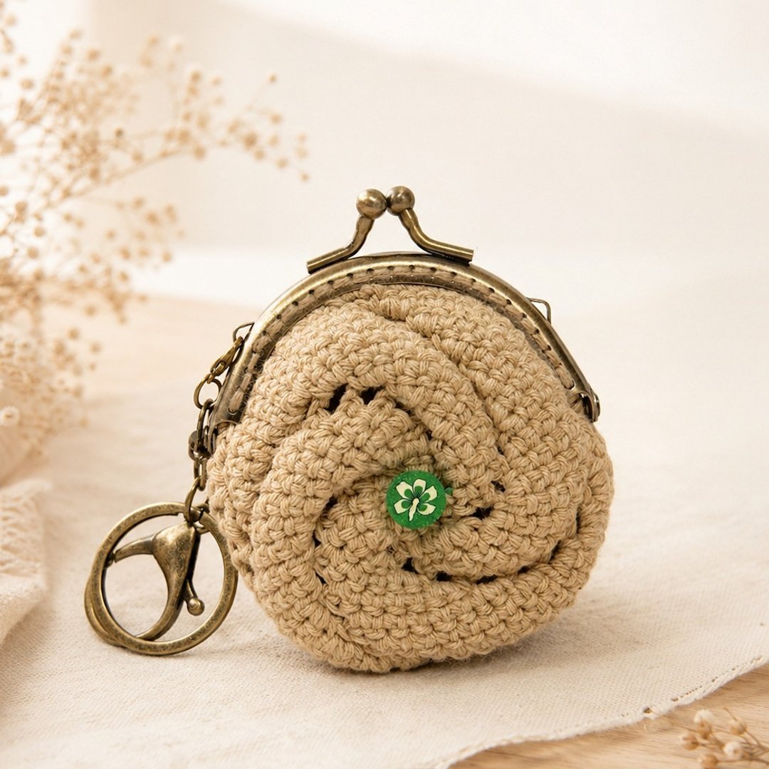 旋纹奶茶贝果・口金零钱包 | 7cm - 零钱包 - 棉 卡其色
