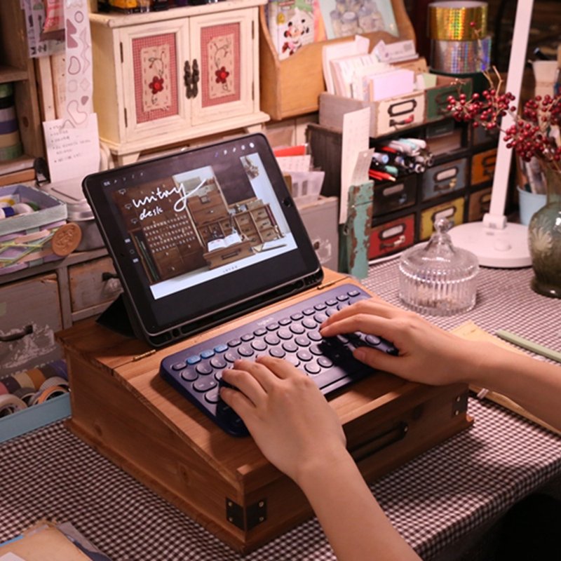 法國古董木翻蓋寫字檯 筆電增高架 含隱藏式收納抽屜 - 收纳用品 - 木头 