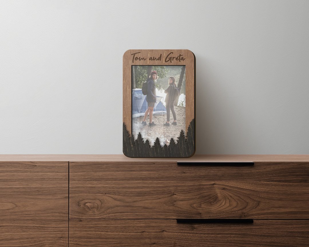 Personalized forest photo frame Forest outline wall decor Vertical 13x18cm frame - 画框/相框 - 木头 多色