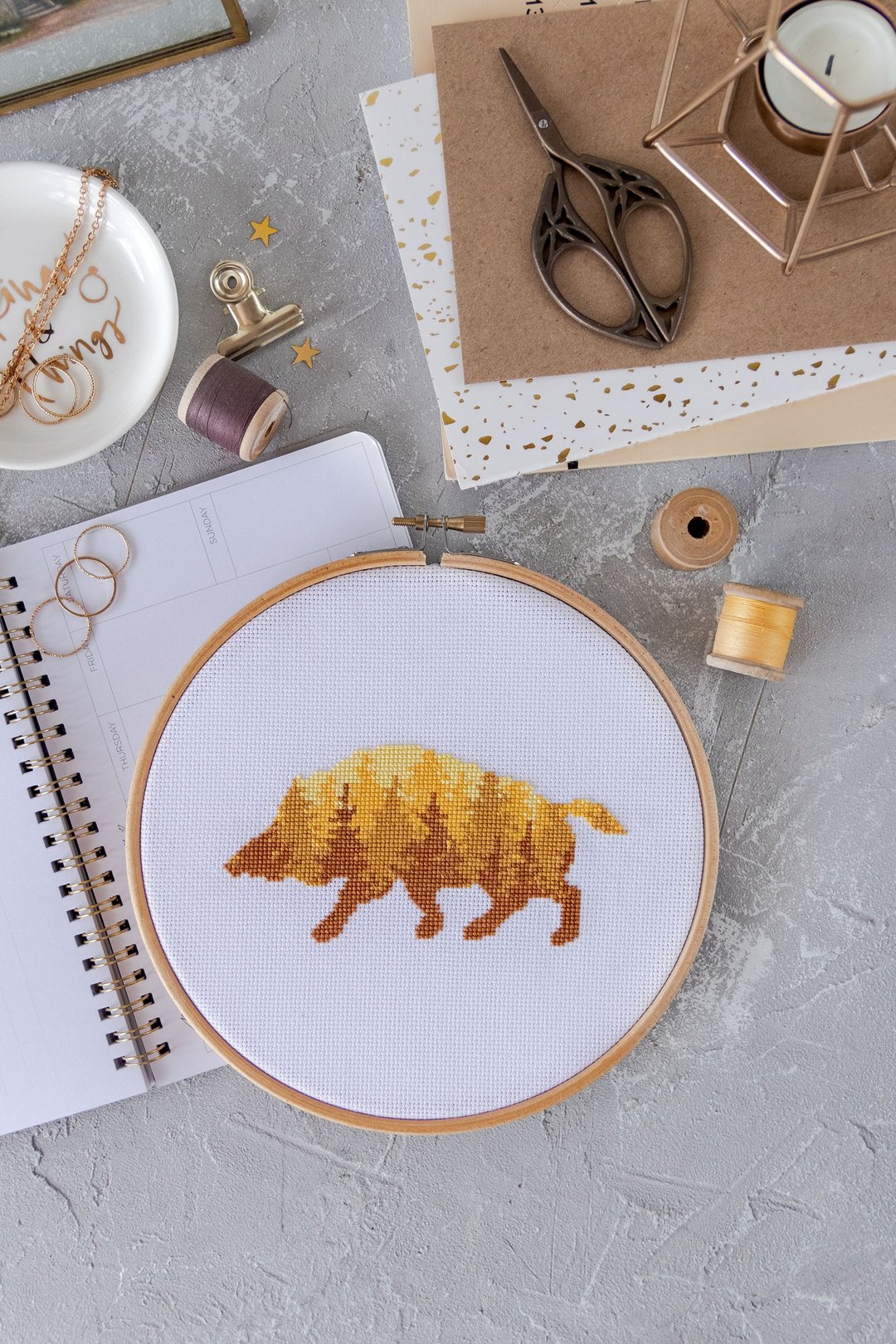 Wild Boar Silhouette Cross Stitch PDF Pattern 十字繡 - 编织/刺绣/羊毛毡/裁缝 - 其他材质 